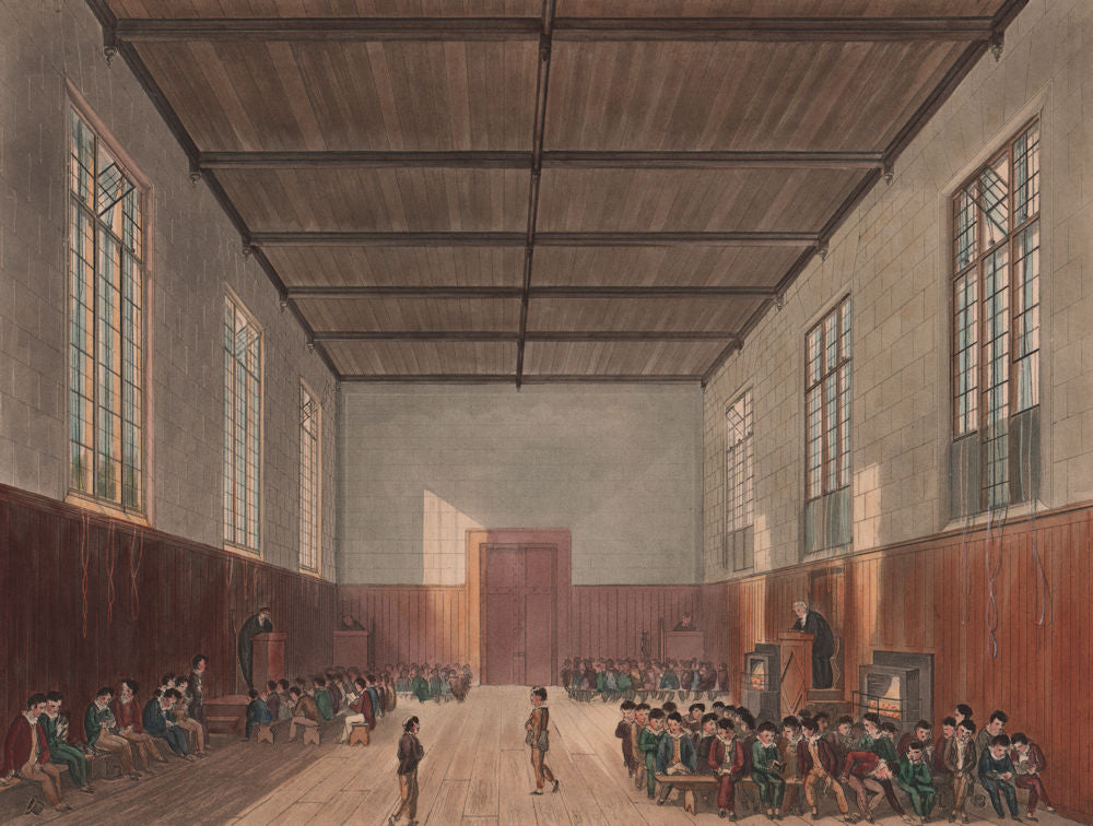 RUGBY SCHOOL. Great school room of Rugby 1816 old antique print picture